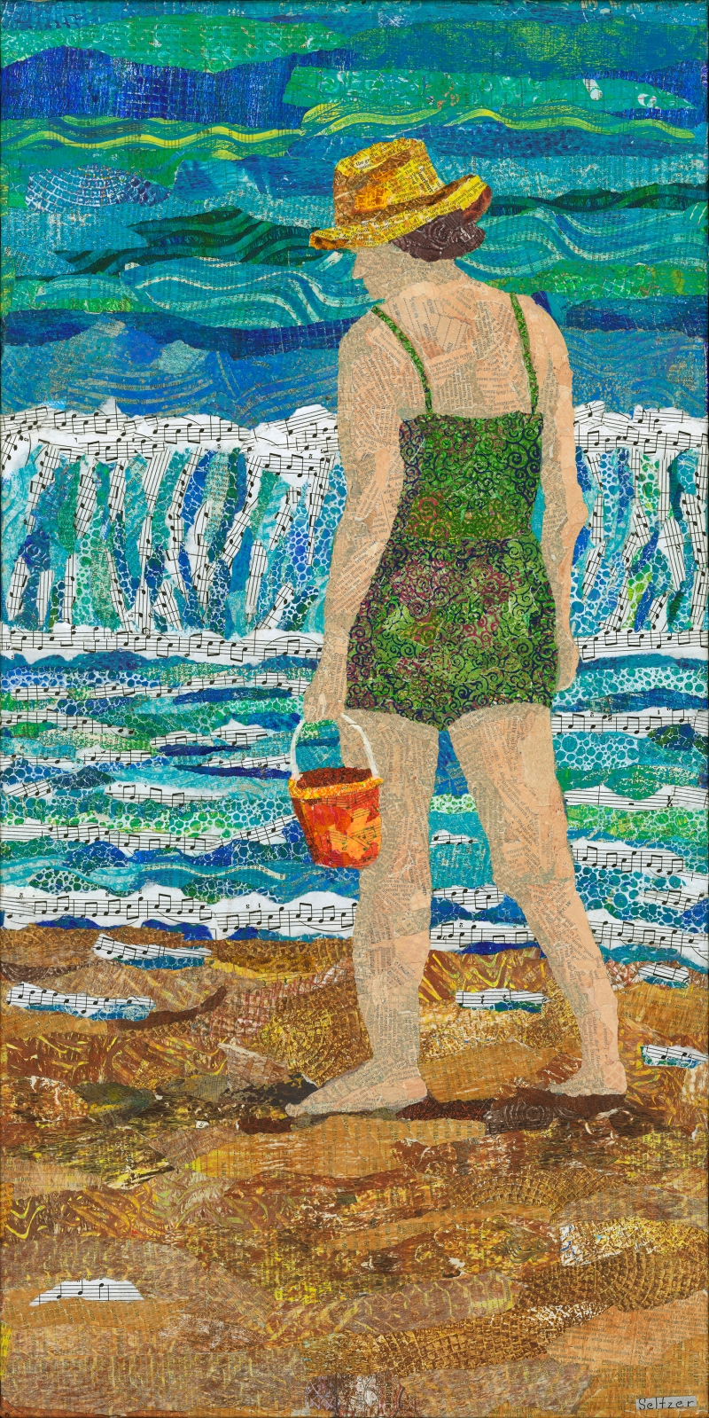 Woman collecting shells along the shore line